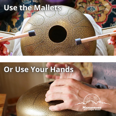 How to play a Manastone steel tongue drum with mallets and hands