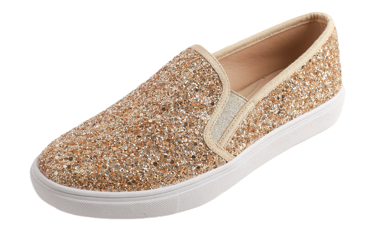 Feversole Womens Glitter Gold Slip On Sneaker Casual Flat Loafers 4608