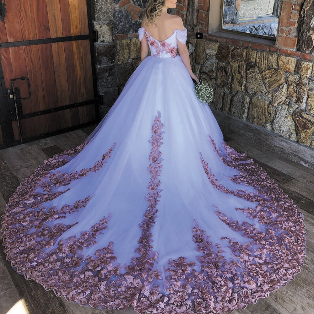 purple and white wedding dresses