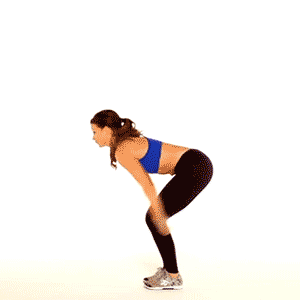 gif of woman demonstrating box jumps exercise at home