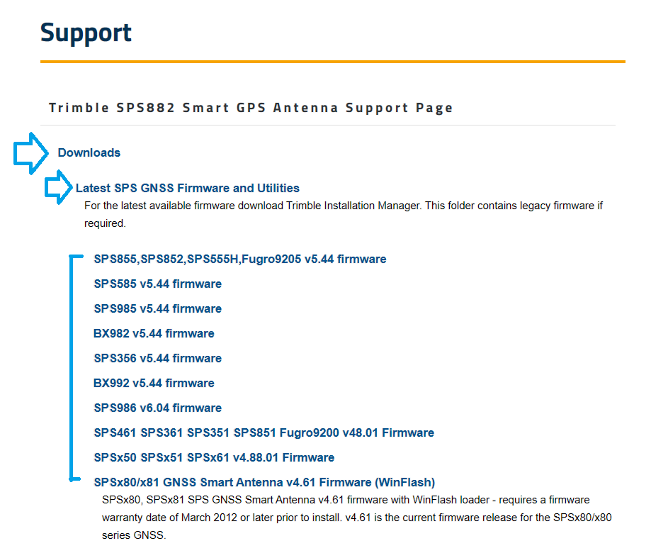 Trimble SPS Support - A-Z Firmware download