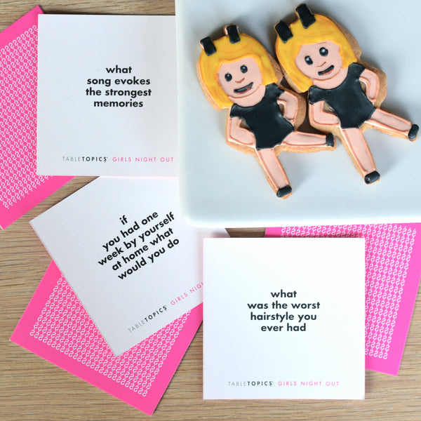 Dancing girl emoji cookies, Girls Night Out Conversation Starters, Gifts for Bachelorette Party, fun game for Girls Night