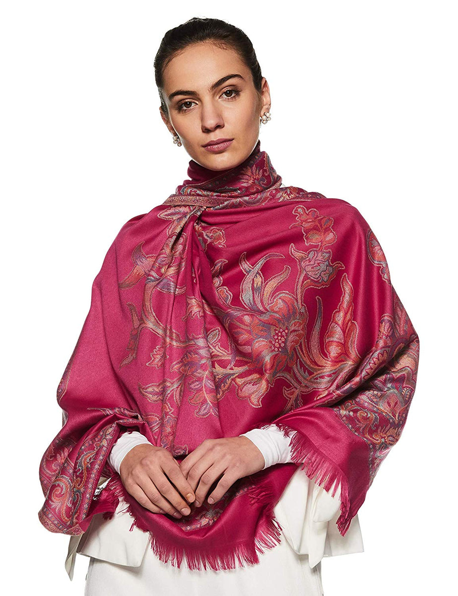 Large Size: 40 X 80 Weavers Villa Womens Pashmina Wool Blend Indian Handicraft Woven Shawls Scarf Wraps
