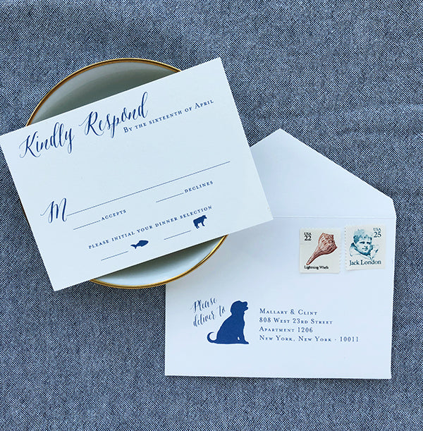  East Coast Beach Wedding Invites RSVP CARD with Dog Cute