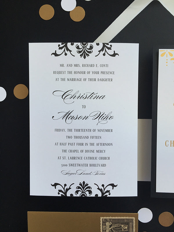 Black, White & Gold Glam Wedding Invitation
