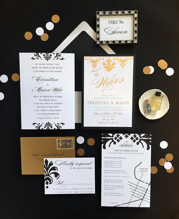 Black & Gold Deco Glam Wedding Invitations 