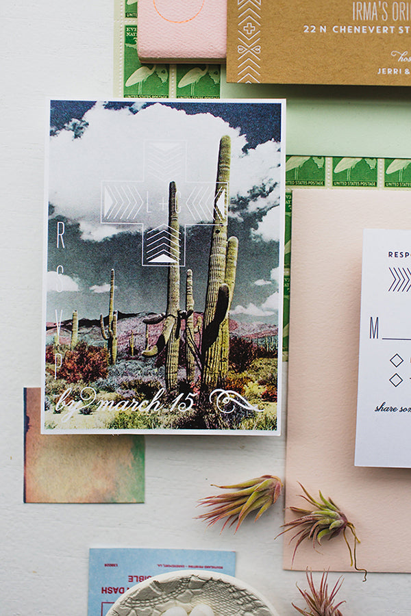 post card rsvp desert wedding invitation