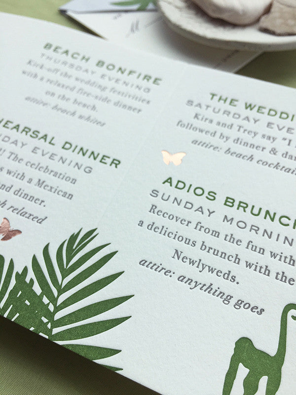 Wedding Week Itinerary Letterpress Tropical Rose Gold 