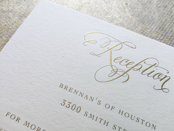 formal reception card engraved gold wedding invitation calligraphy