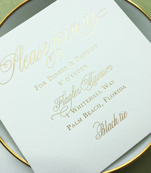 Gold Foil Formal Wedding Reception Card Letterpress