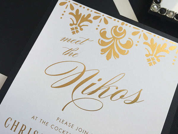 Gold Foil Art Deco Glam Wedding Inviation