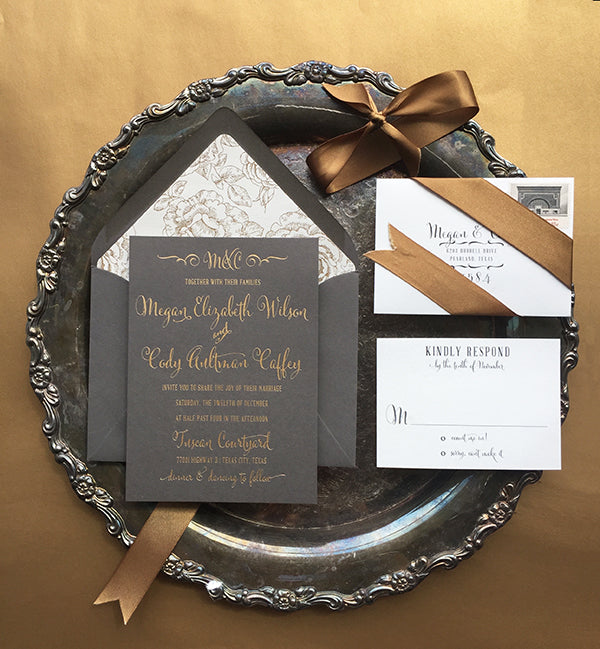 gray gold wedding invitation foil grey slate charcoal 