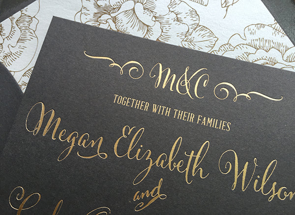 gray gold wedding invitation foil