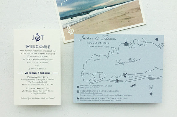 Nautical Wedding Invitation Map Beach Welcome Itinerary Beach