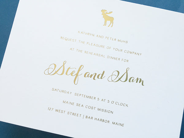 Gold Foil Moose Rehearsal Dinner Invitation