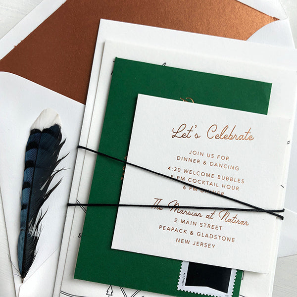 Copper Green Luxury Wedding Invitation Modern Foil Letterpress
