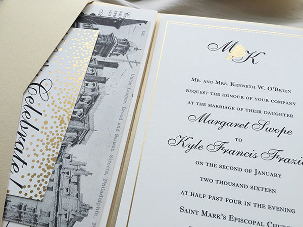 Gold and Champagne Wedding Invitation Winter Wedding Foil