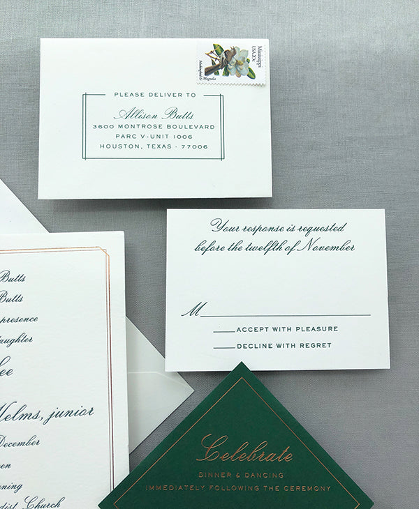 Forrest Green Letterpress Formal RSVR Wedding Modern Mid-Century