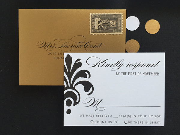 Gold & Black Response Card | Glam Wedding Invitation