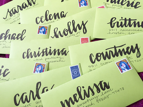 Festive Hand-Lettered Addresses for Wedding Invitations