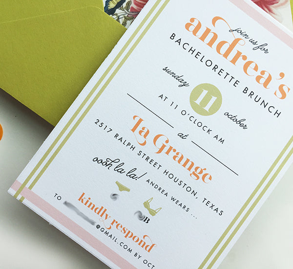 Chartreuse Envelope, Pink & Orange Brunch Invitation