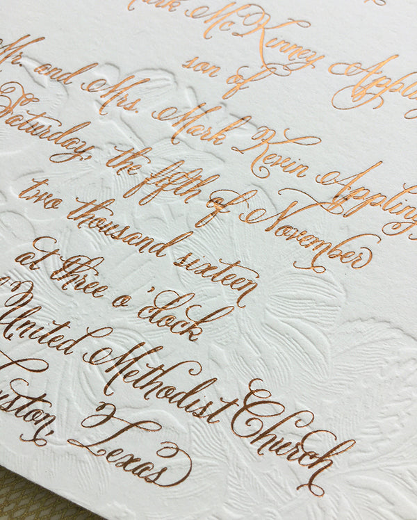 Blind Letterpress Copper Foil Fall Wedding Invitation