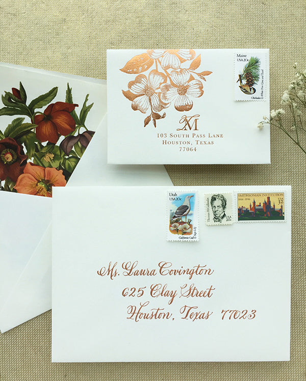 Fall Wedding Invitation Copper Calligraphy Floral