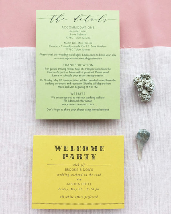 Details Card Welcome Party Destination Wedding Mexico