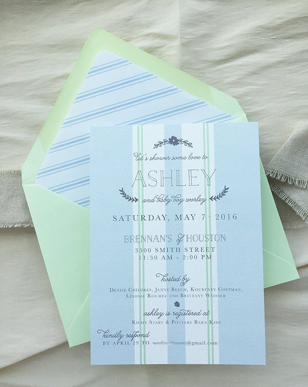 Dusty Blue & Mint French Baby Shower Invitation