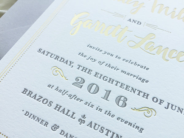 Gold and Gray Letterpress Wedding Invitation Detail