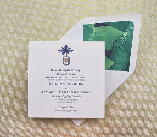 tropical wedding invitation letterpress