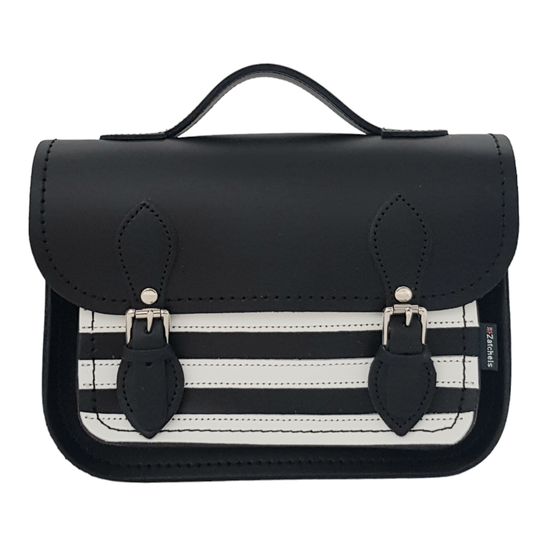 Leather Midi Satchel - Gothic Striped White & Black