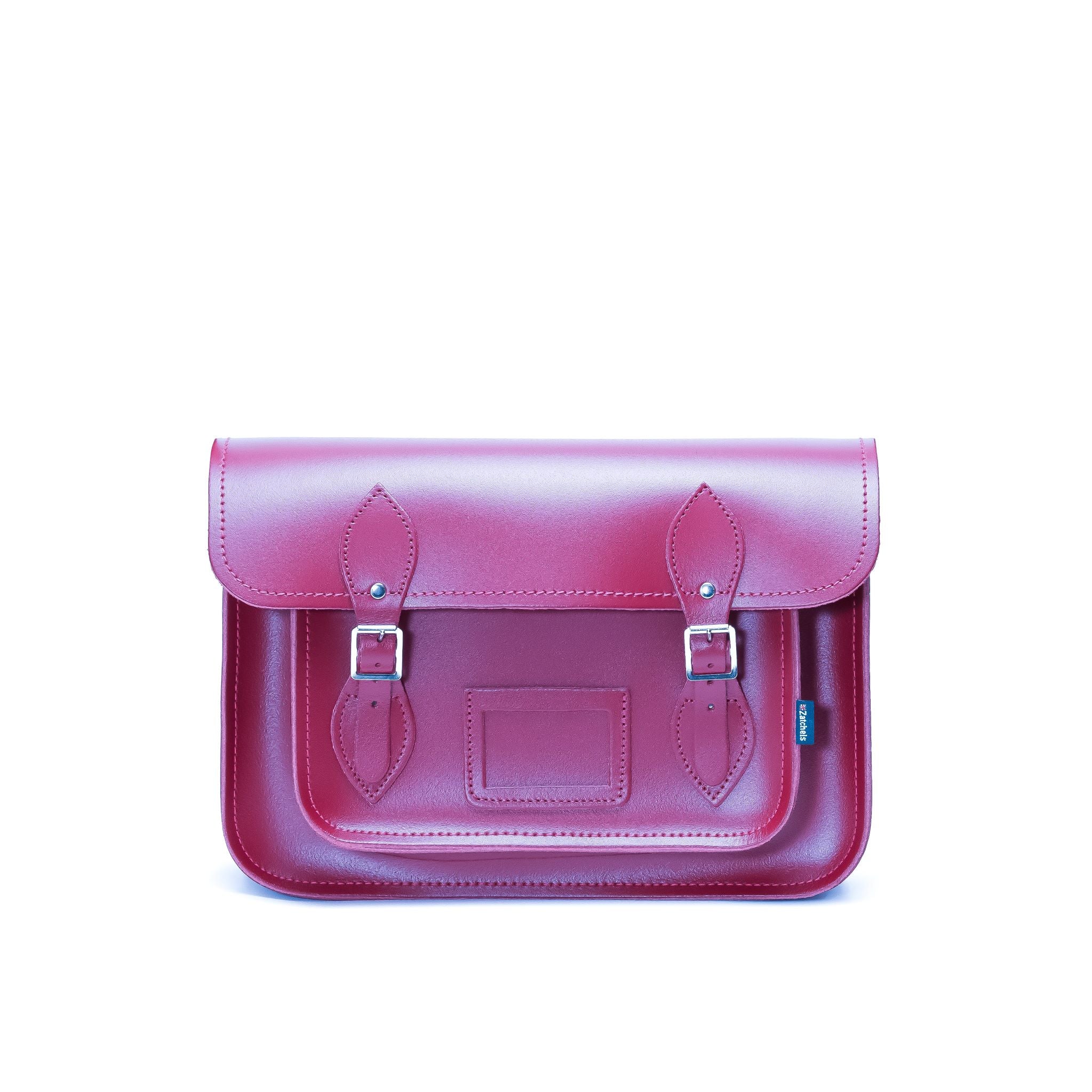 Handmade Leather Satchel - Magenta - 14.5"