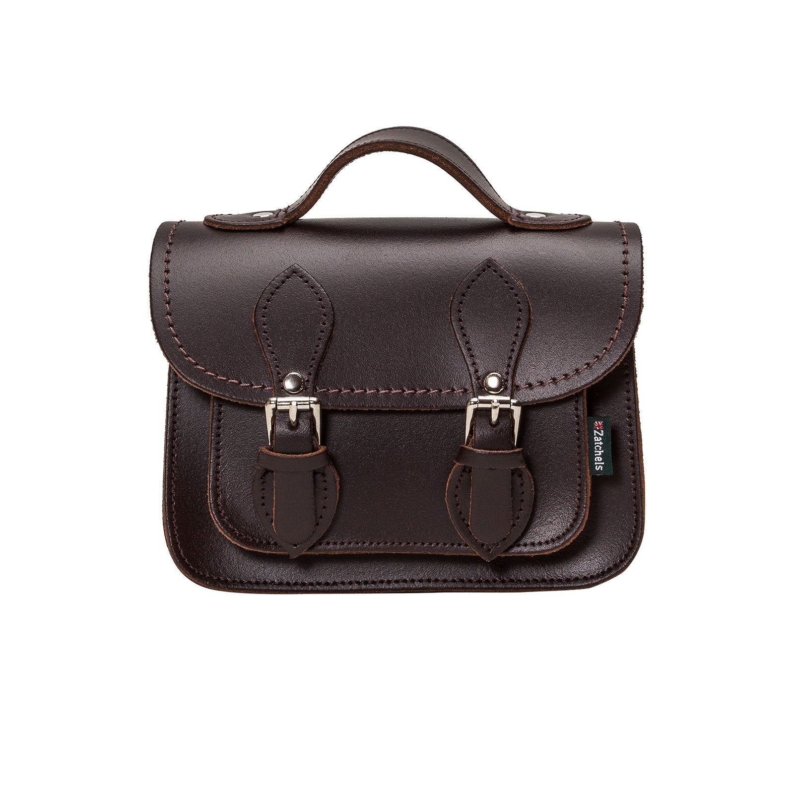 Handmade Leather Micro Satchel - Dark Brown - Plus