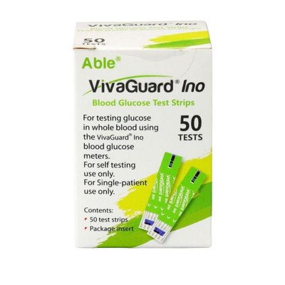 Able Diagnostics VivaGuard Ino Blood Glucose Test Strips, No Coding, Box of 50