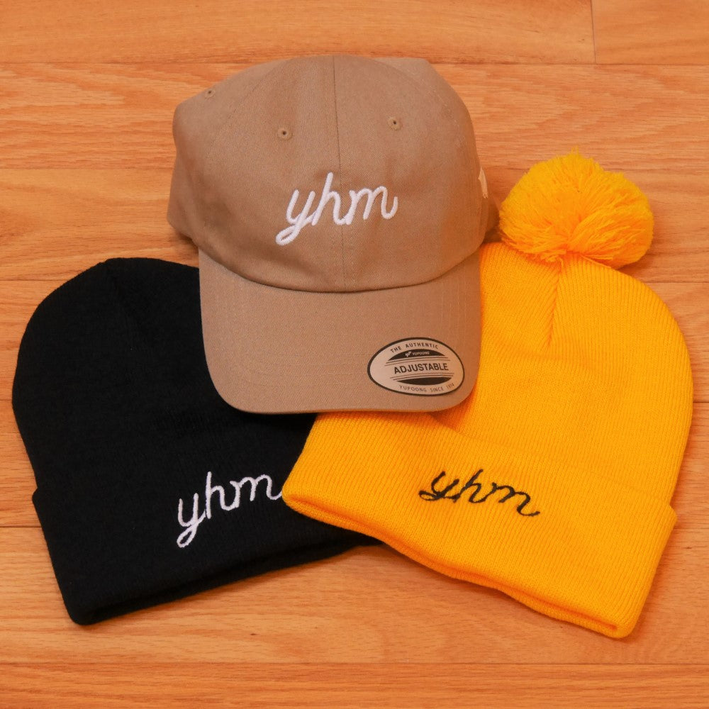 YHM Designs - YQR Regina Airport Code Pom-Pom Beanie - Vintage Script Design - Black Embroidery - Image 11