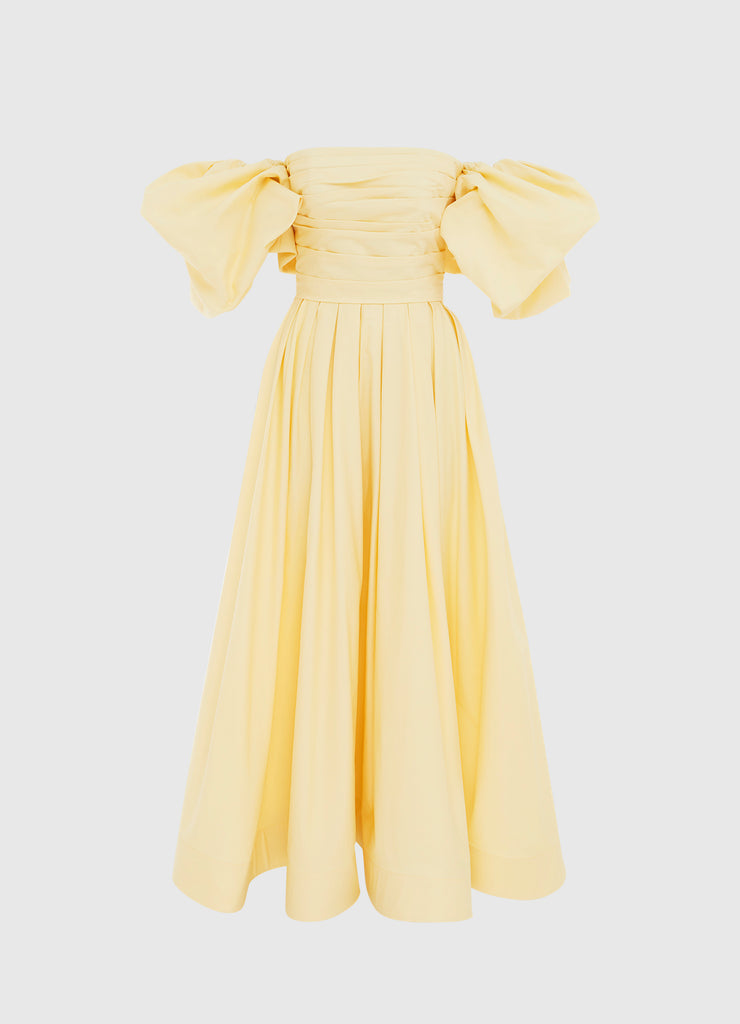 Matilda Puff Sleeve Midi Dress - Lemon