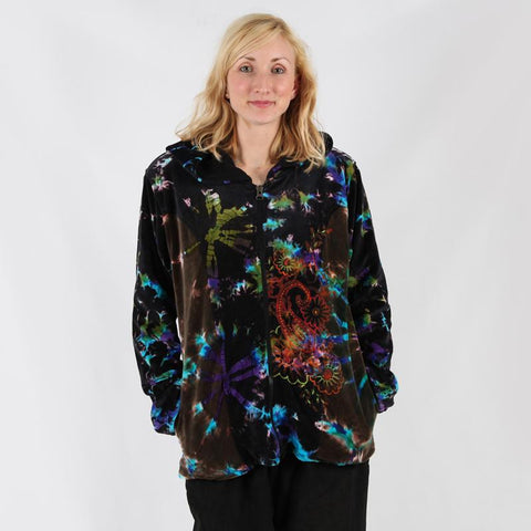 Velvet tie dyed embroidered jacket