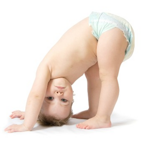 funny baby stretching