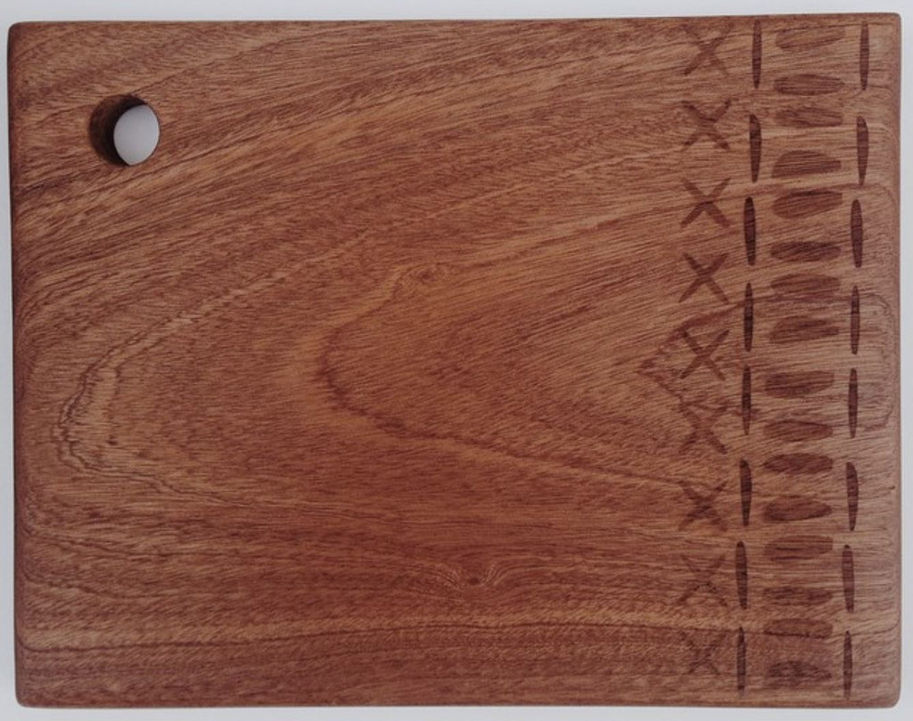 Hardwood chopping board with laser etched design