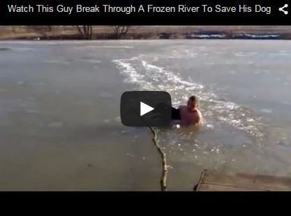 man breaks through frozen river to save dog