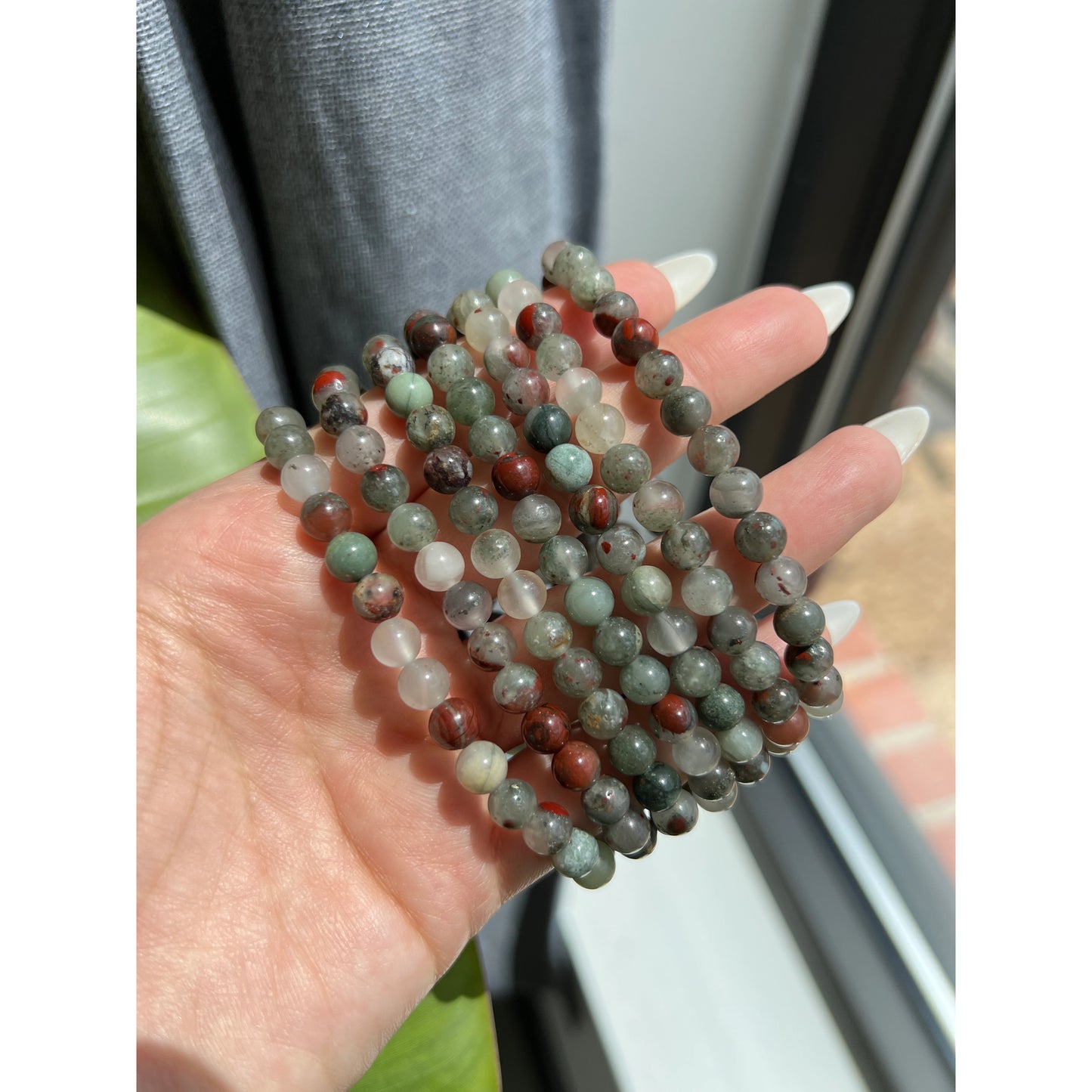 Crystal Beaded Bracelet - Bloodstone Jasper