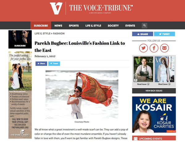 Voice Tribune interview with Parekh Bugbee for their ethical and sustainable handmade silk scarves for women and men