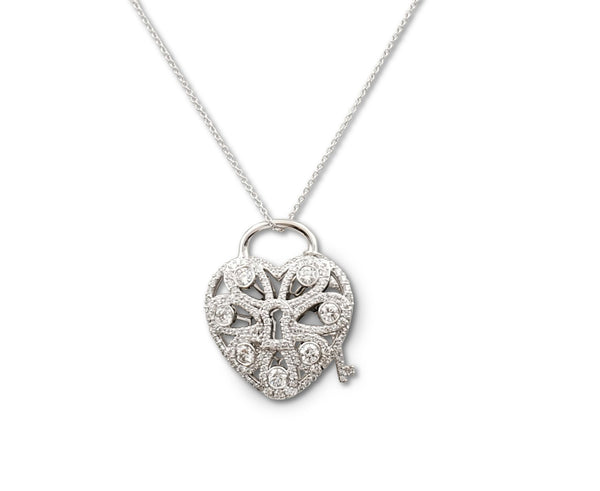 tiffany filigree heart pendant with key