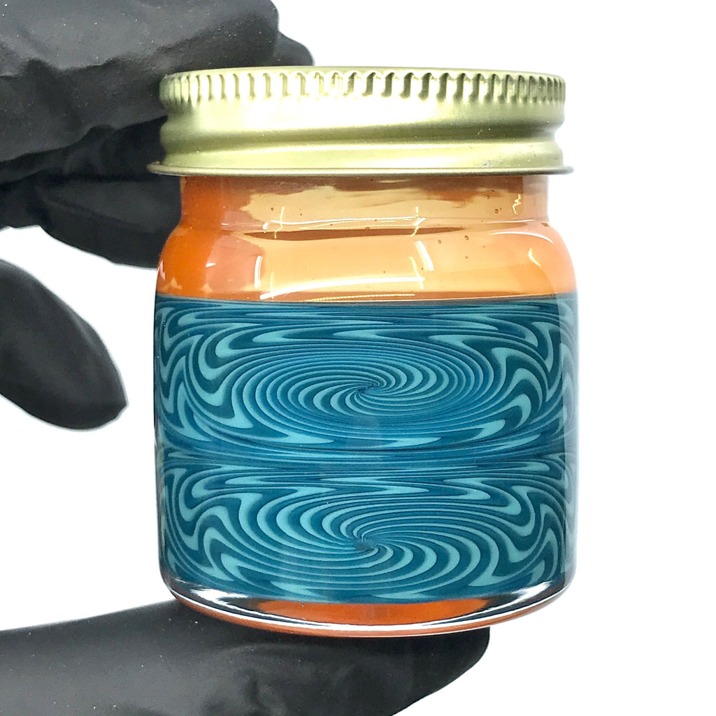 Empty1 Glass Double Wag Baller Jar Orange and Teal 