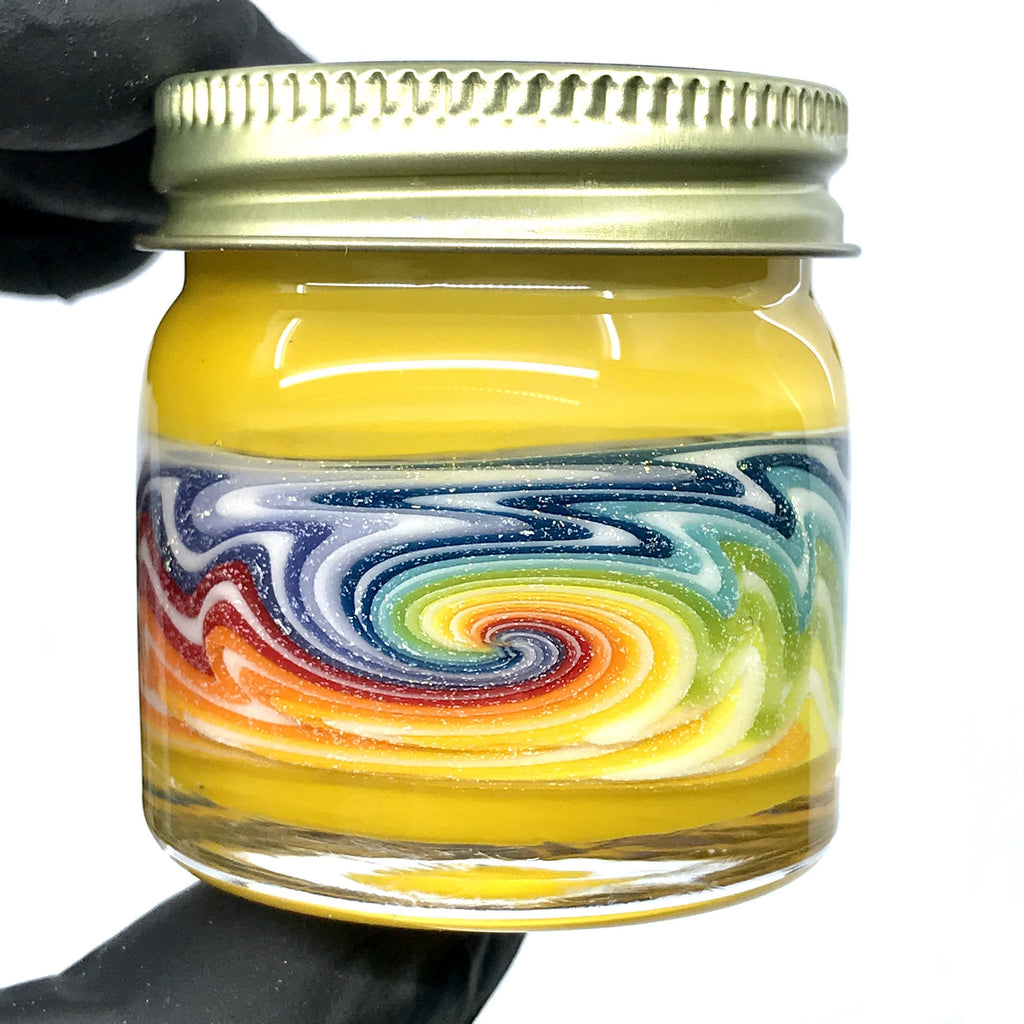 Empty1 Glass Single Wag Baller Jar Yellow with Rainbow Wig Wag