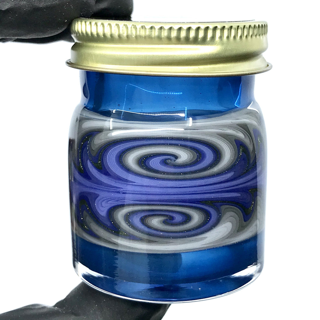 Empty1 Glass Double Wag Baller Jar Blue with Purple and Grey Wags