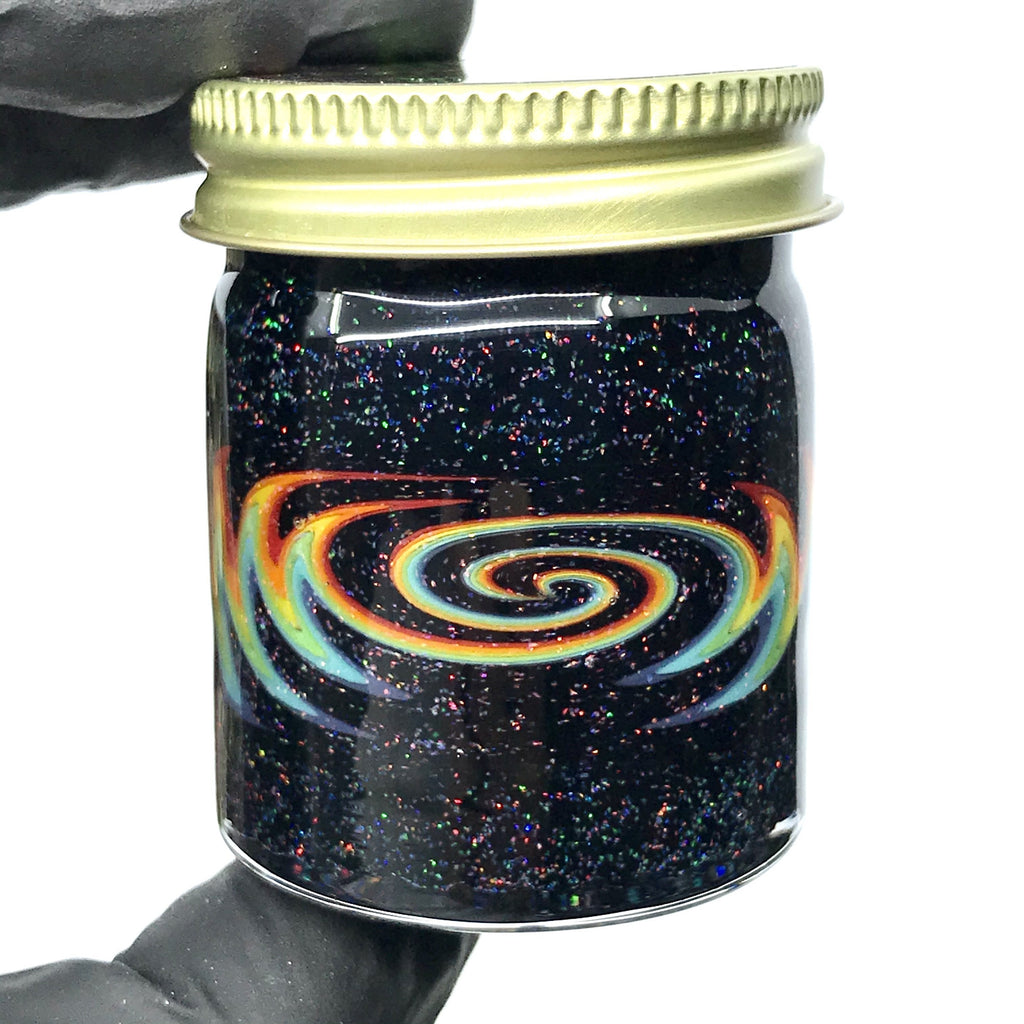 Empty1 Glass Baller Jar with Crushed Opal and Rainbow Wig Wag Section