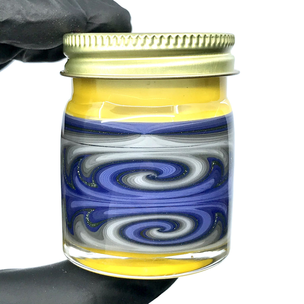 Empty1 Glass Double Wag Baller Jar Yellow with Purple Grey Wags
