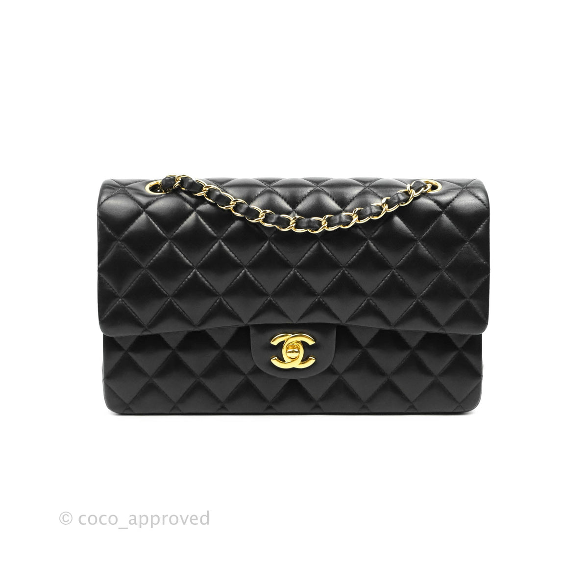 Chanel Classic M/L Flap Bag Black Lambskin Gold Hardware